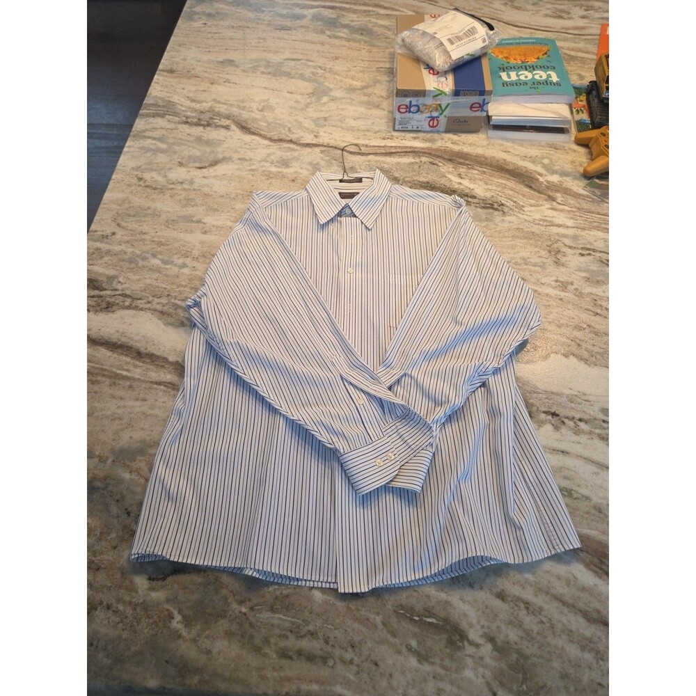 #159 Arrow Fairfield Pinpoint Men's XL 17 32/33 white Button up pinstripe shirt